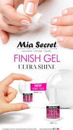 Mia Secret UV finish gel showing ultra shine packaging details