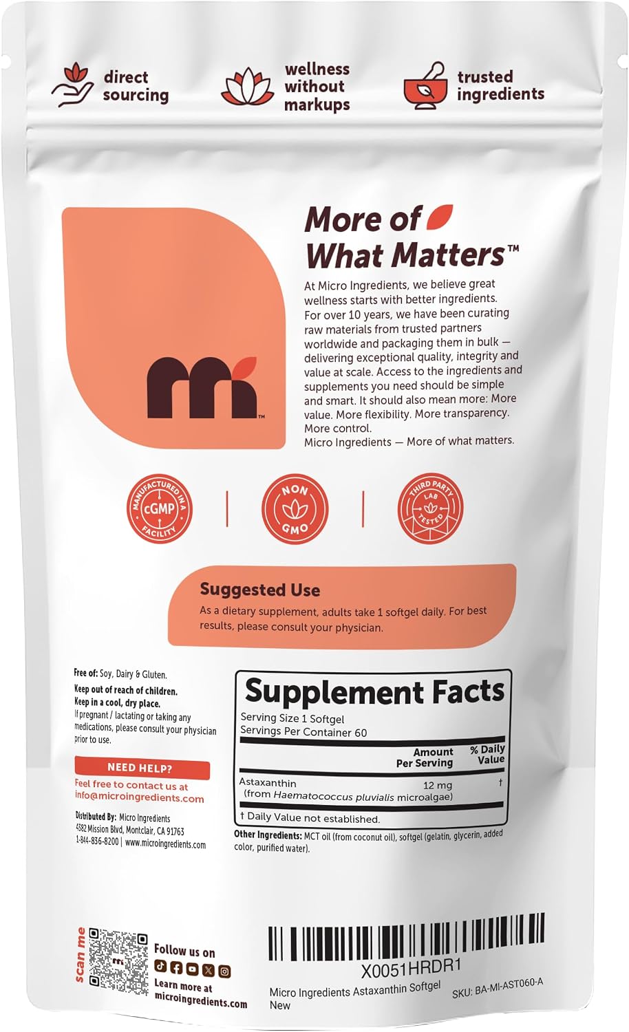 Micro Ingredients astaxanthin softgels bottle and NMN capsules container