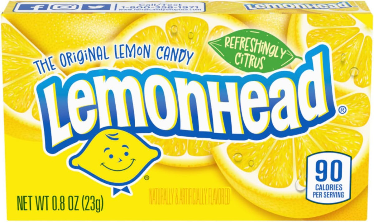 Close up of bright yellow Lemonhead hard candies