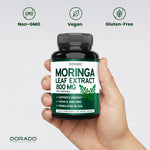 Non-GMO and vegan certification logos on bottle