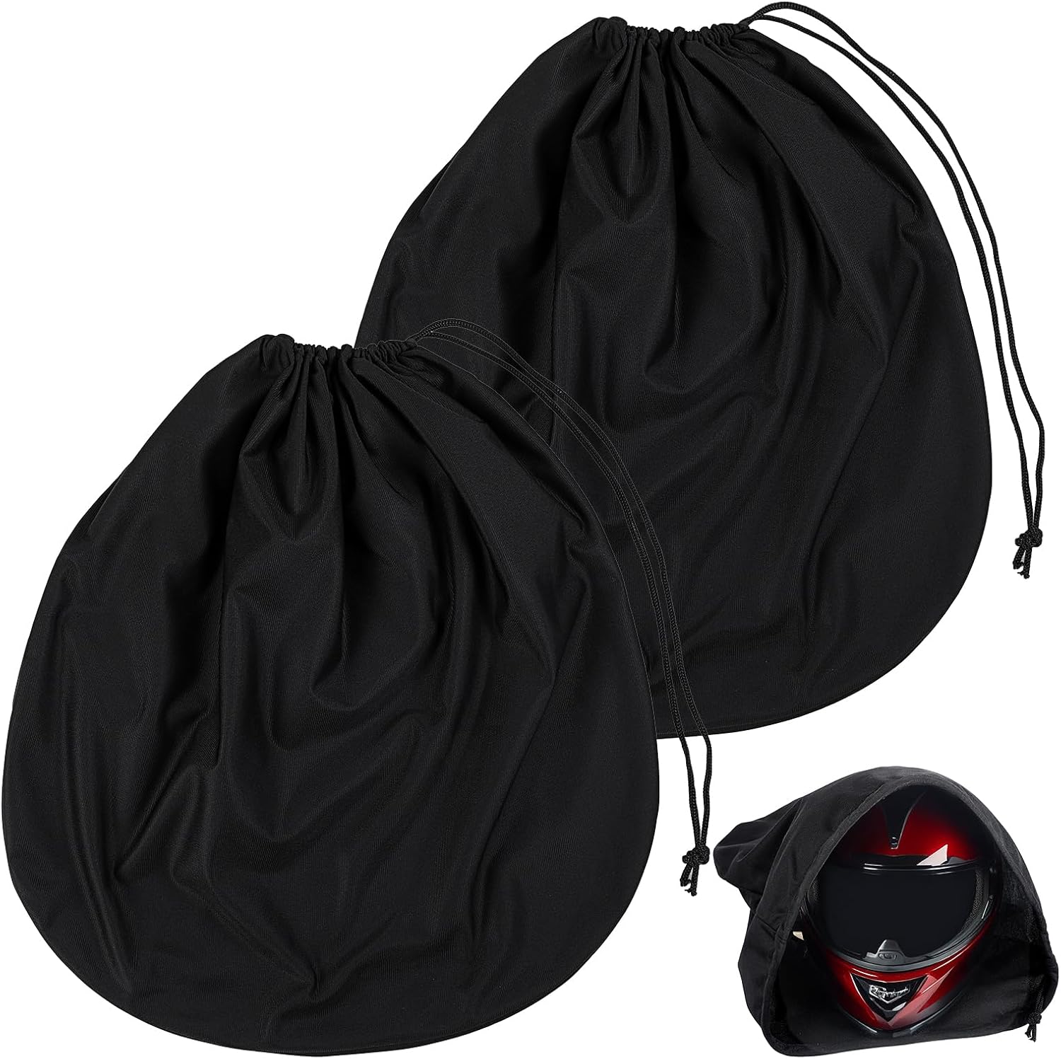 Qianyu drawstring helmet bags front view showing premium black protective fabric cover