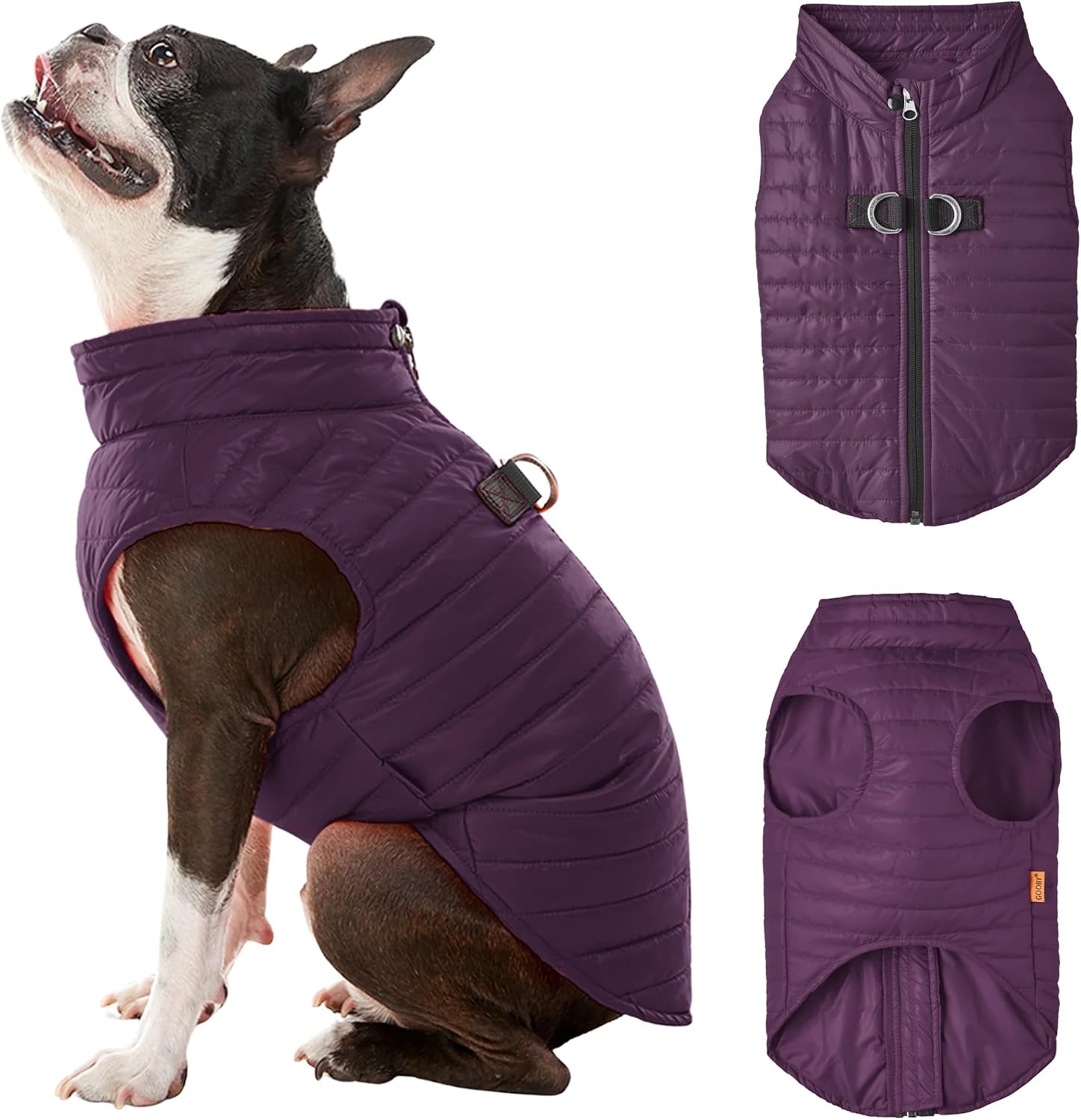 Gooby Puffer Vest Grape Small front view of lightweight dog jacket