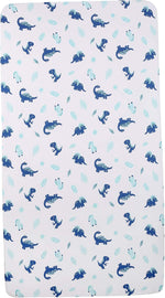 CribMATE blue dinosaur nursery fitted sheet close up of elasticated corner pocket