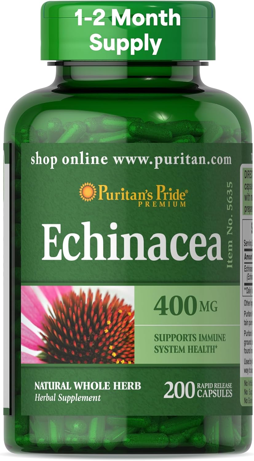 Puritan's Pride Echinacea 400 mg capsules front view bottle