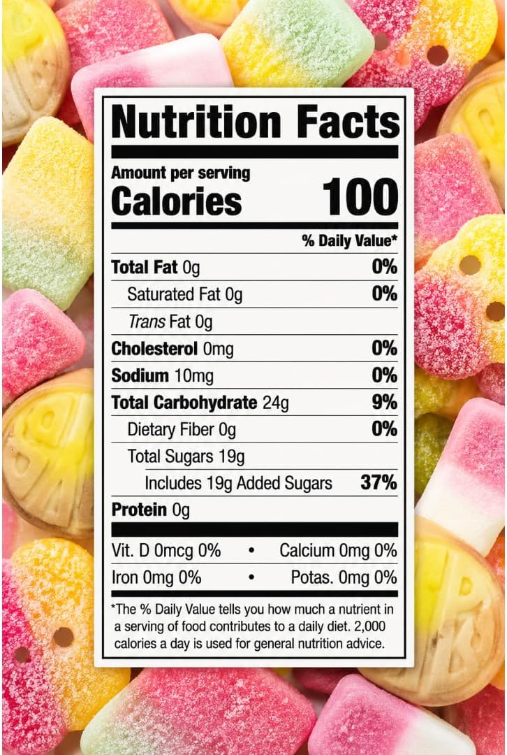 Lyzas Sweets and Treats viral sweet and sour candies arranged to show the five distinct fruity flavors.