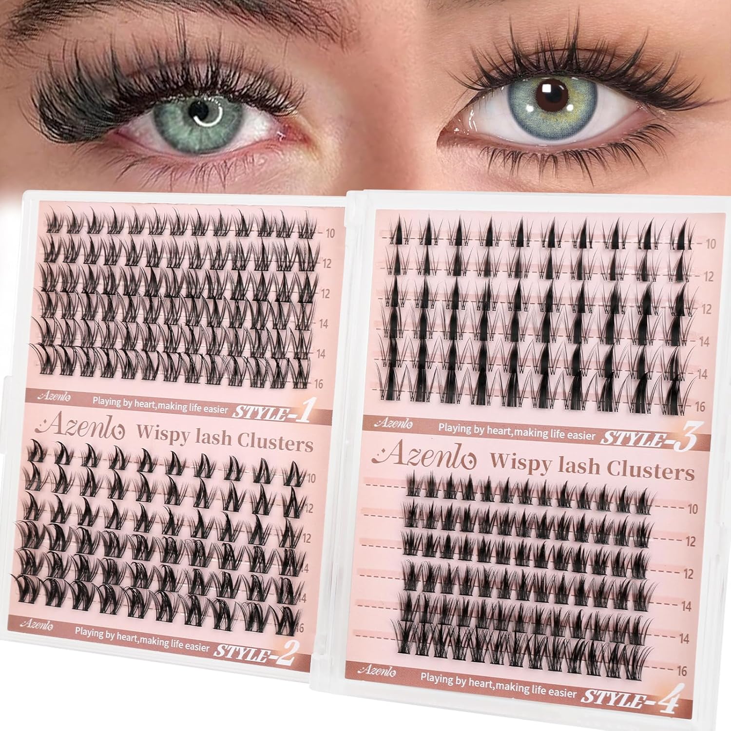Augenli Mixed Styles Wispy Lash Clusters front view featuring various lengths.