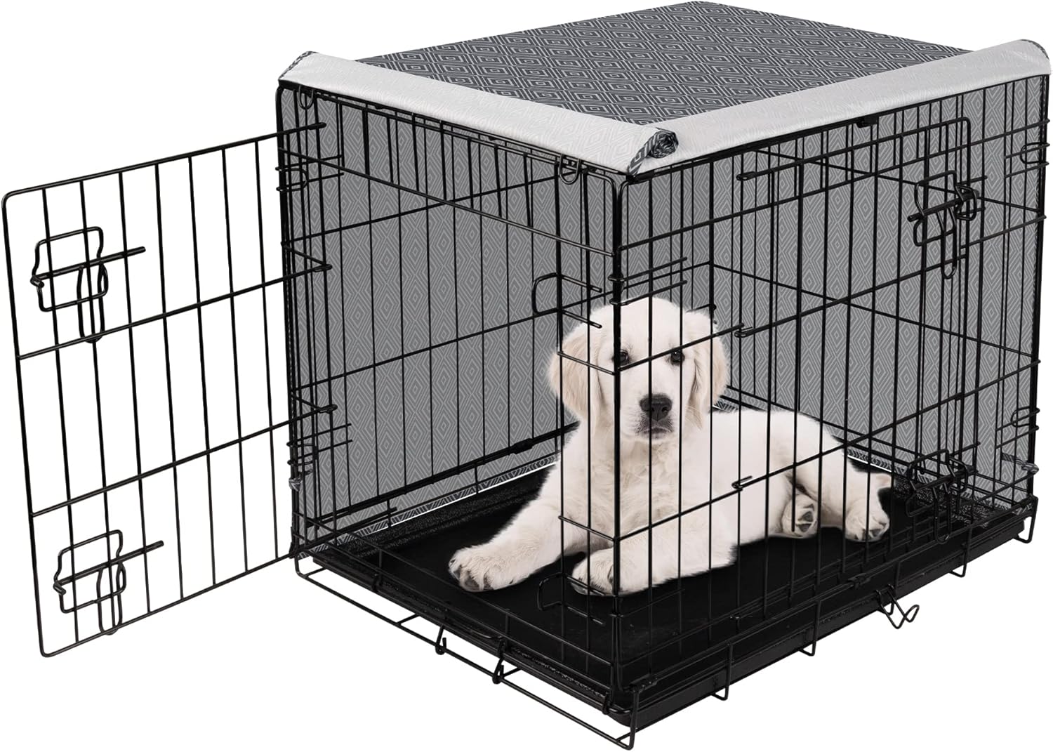 Pet Prime dog crate cover front view showing double door design on twenty four inch wire cage.