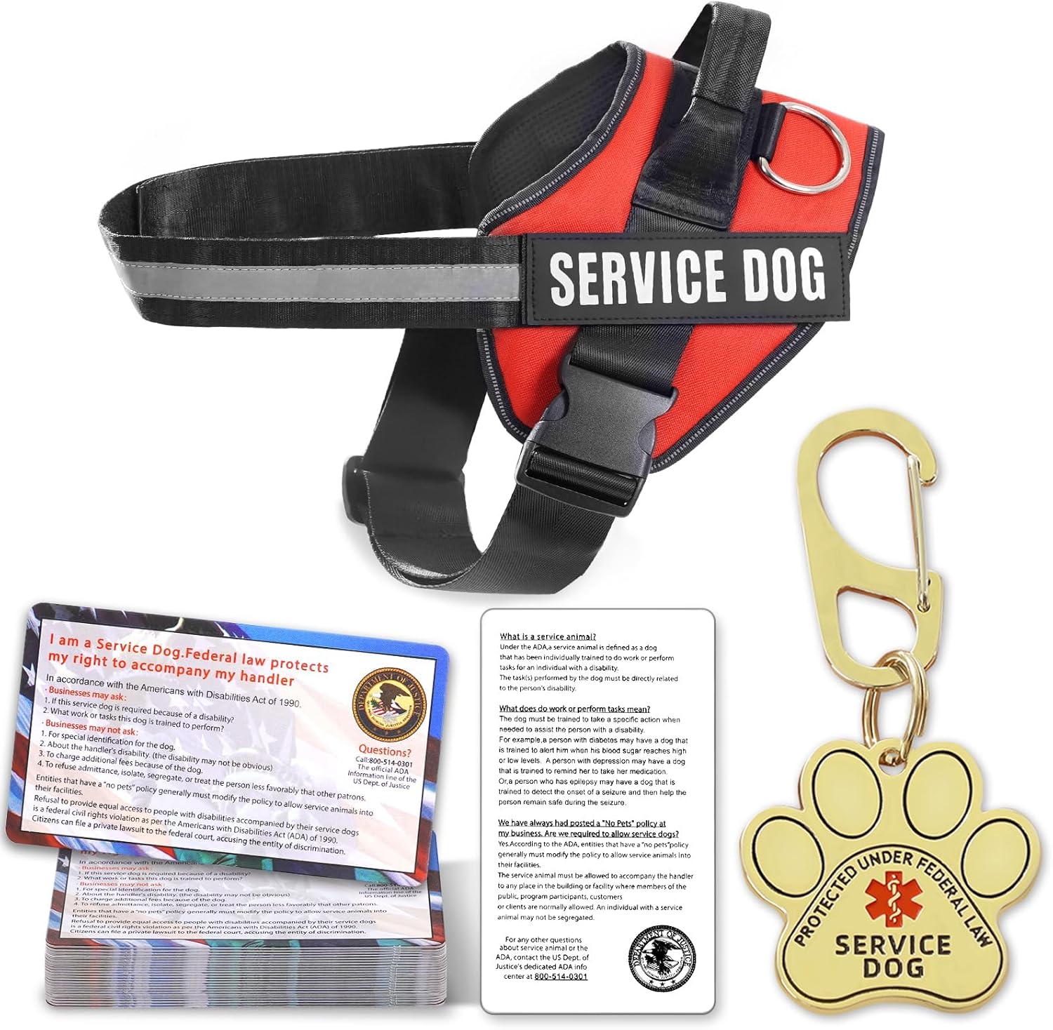 Opstin Service Dog Vest front view showing the red reflective harness on a small dog.