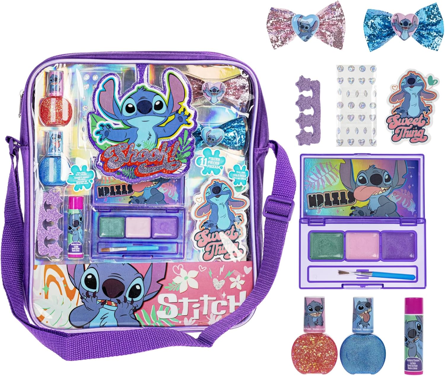 Disney Lilo and Stitch Makeup Filled Shoulder Bag Includes Lip Gloss, Nail Polish, Hair Bow & More! for Girls, Ideal for Ages 3 and Up Perfect for Parties & Makeovers by Townley Girl - Image 1