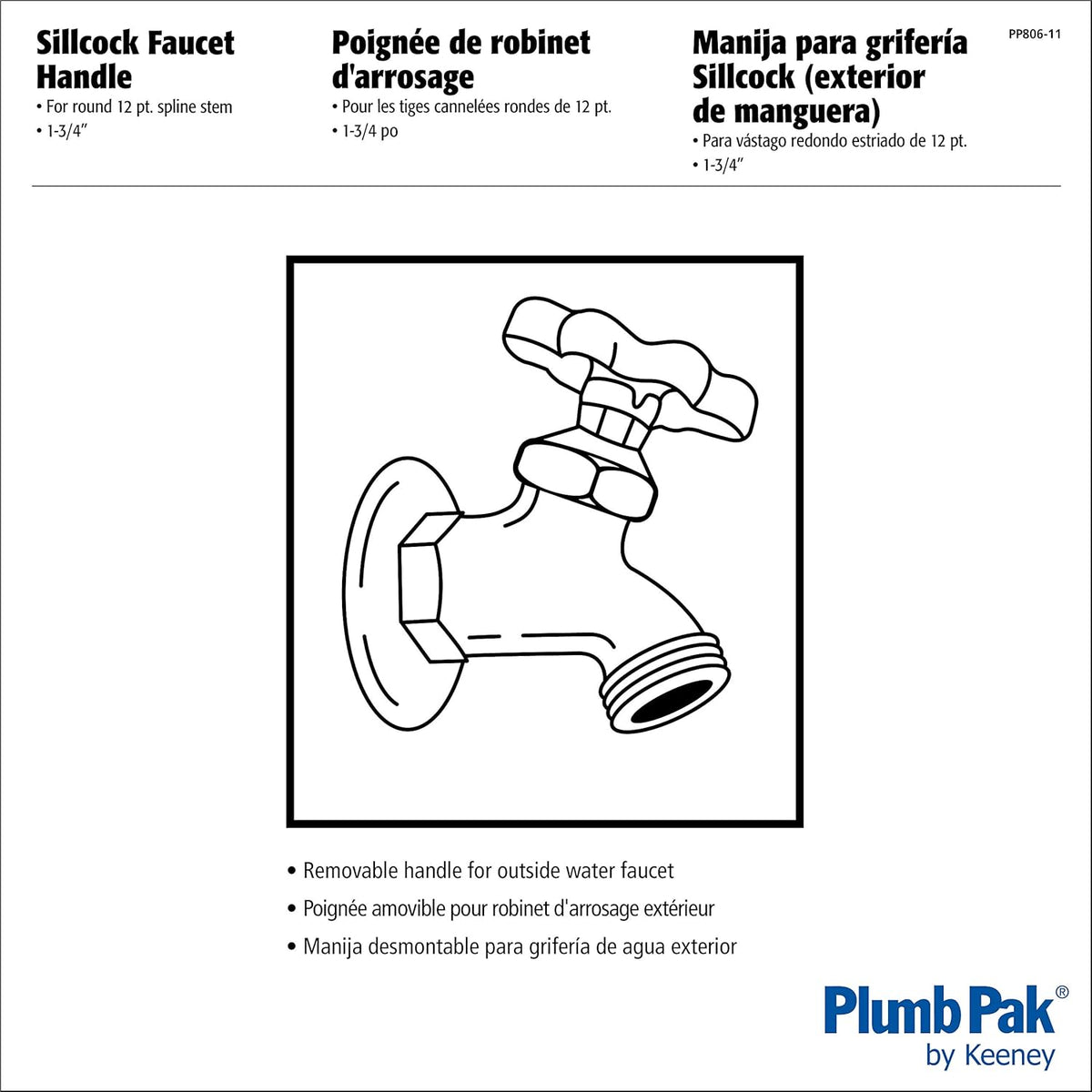 Plumb Pak 1-3-4 inch wheel handle showing 12-point spline stem opening