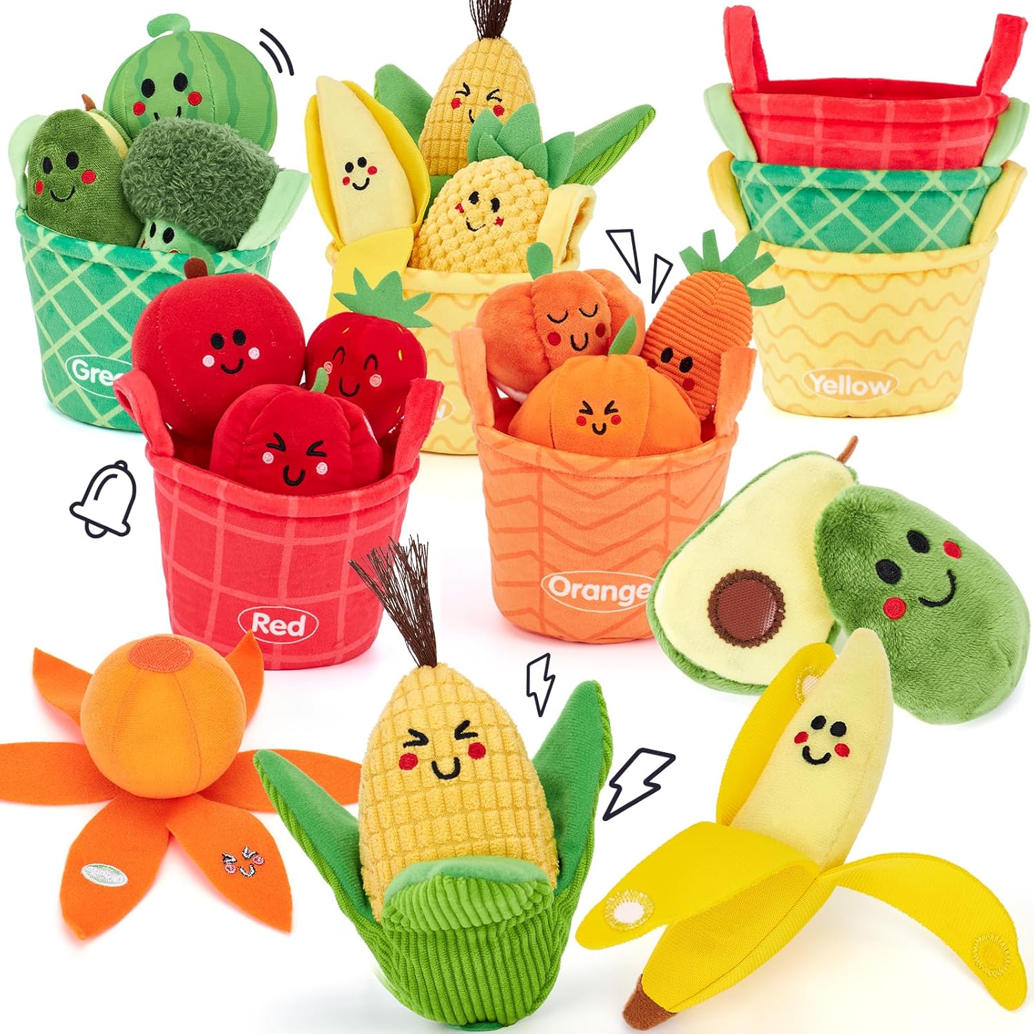 Hahaland 16 piece sensory fruit and vegetable toy set front view