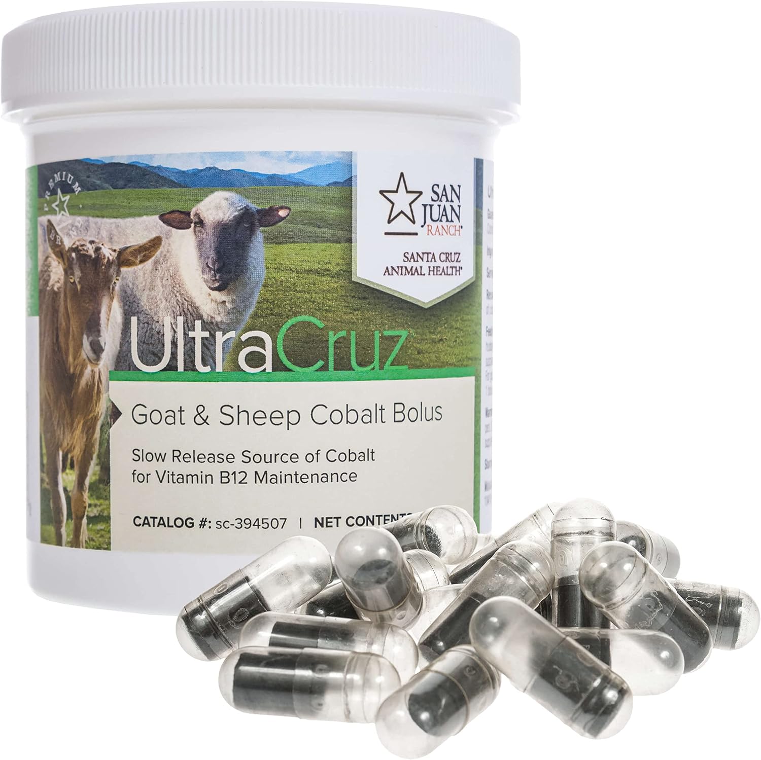 UltraCruz Goat and Sheep Cobalt Bolus front packaging showing twenty-five count container.