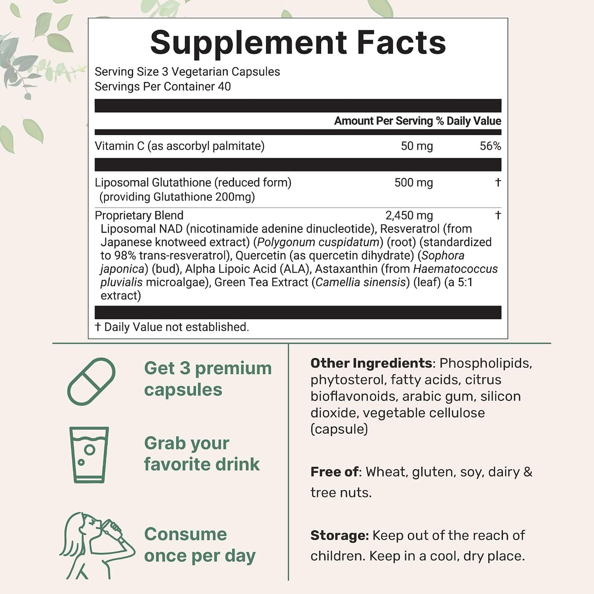 Micro Ingredients 8-in-1 supplement facts label close up view