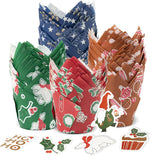 Bake Choice Christmas tulip cupcake liners front view showcasing holiday designs