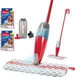 O-Cedar ProMist MAX Microfiber Spray Mop front view with red handle and dual sided pad.