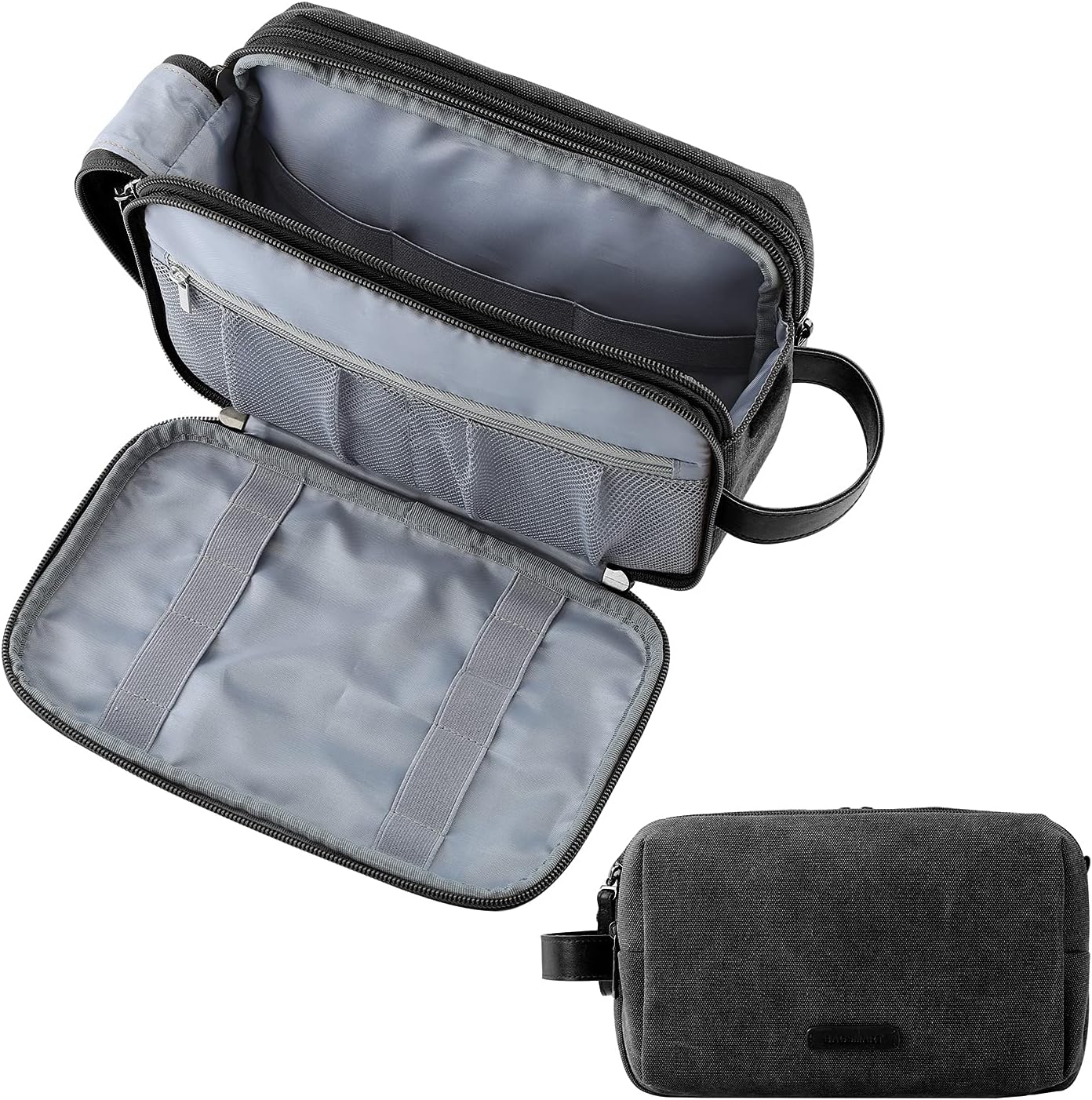 Bagsmart toiletry bag for men front view showing black canvas exterior