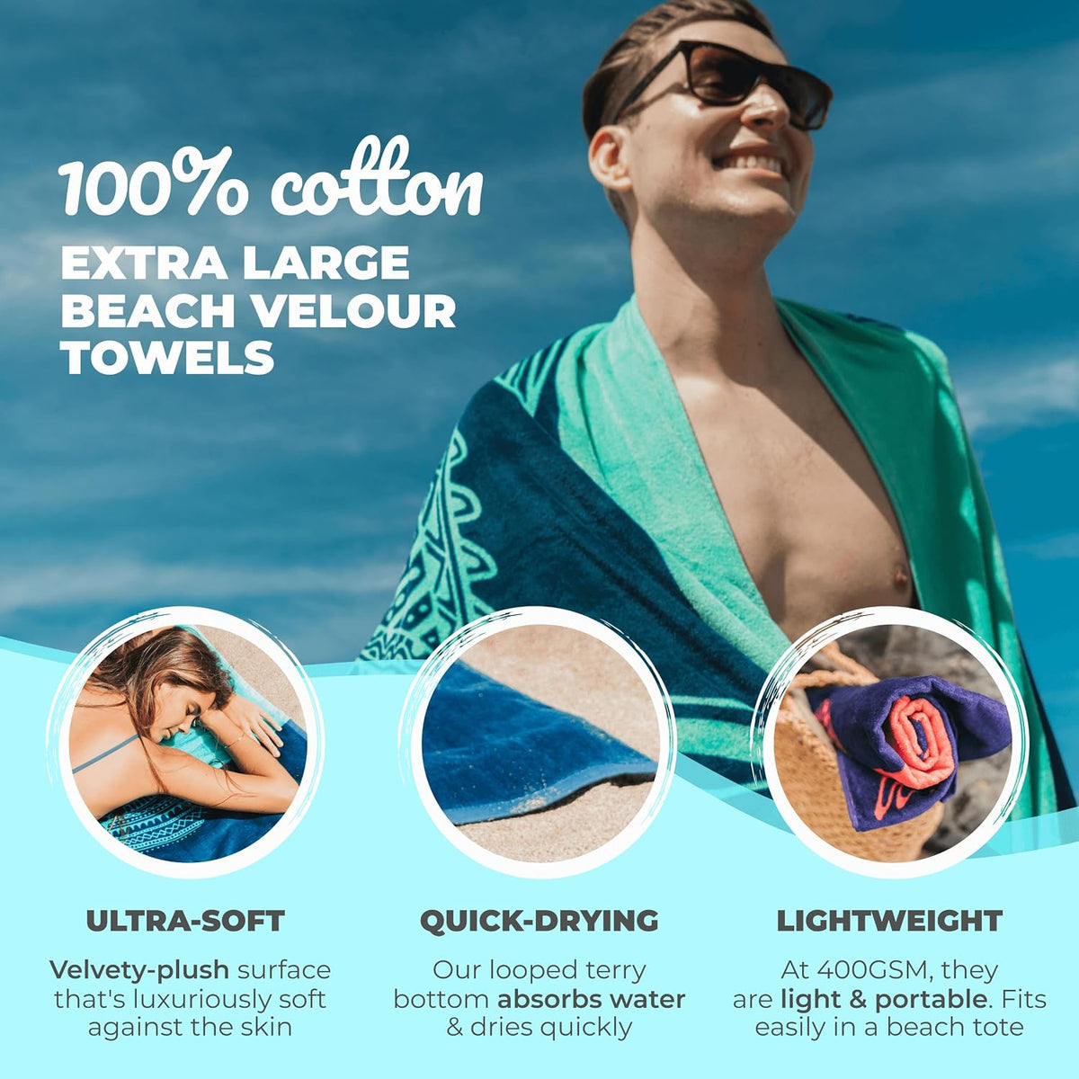 Nova Blue oversized blue striped cotton towel folded