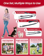 Hands free adjustable waist belt configuration with two dog leashes.