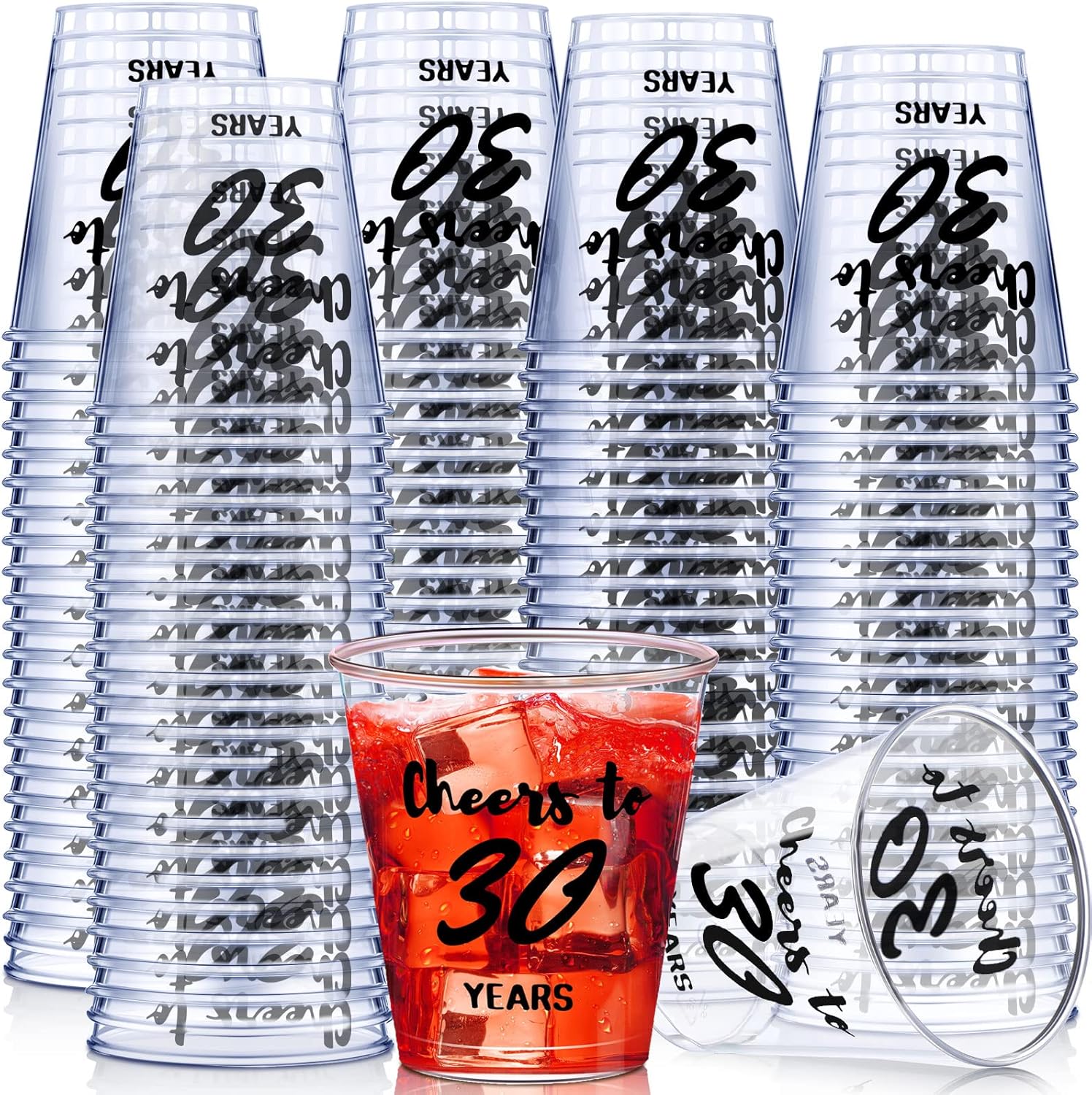 Zubebe Cheers to 30 Years Shot Glasses front view for party favors.