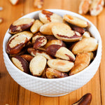 Shelled and unsalted organic Brazil nuts close up