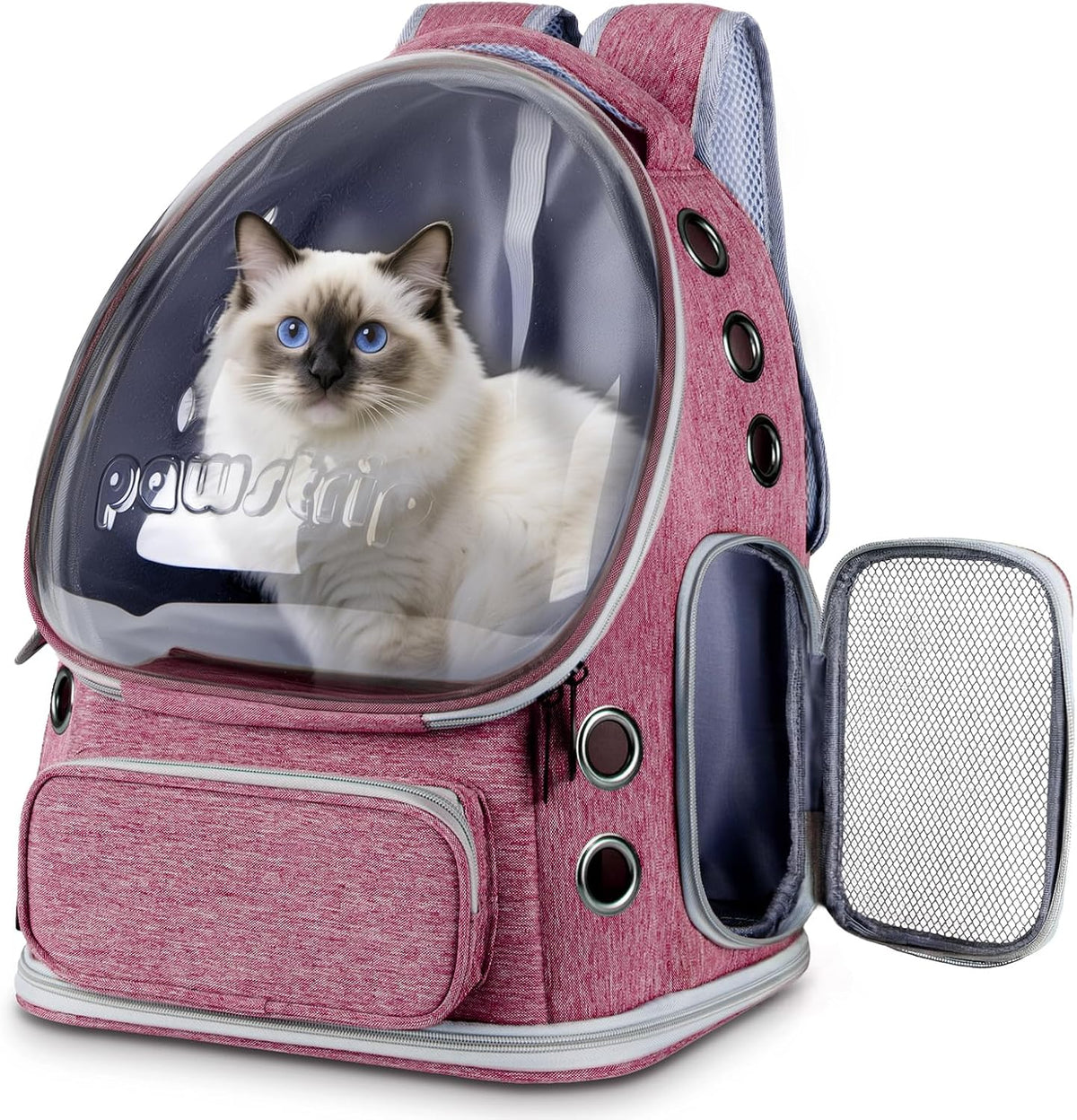 Pawstrip cat backpack carrier lifestyle shot with small pet
