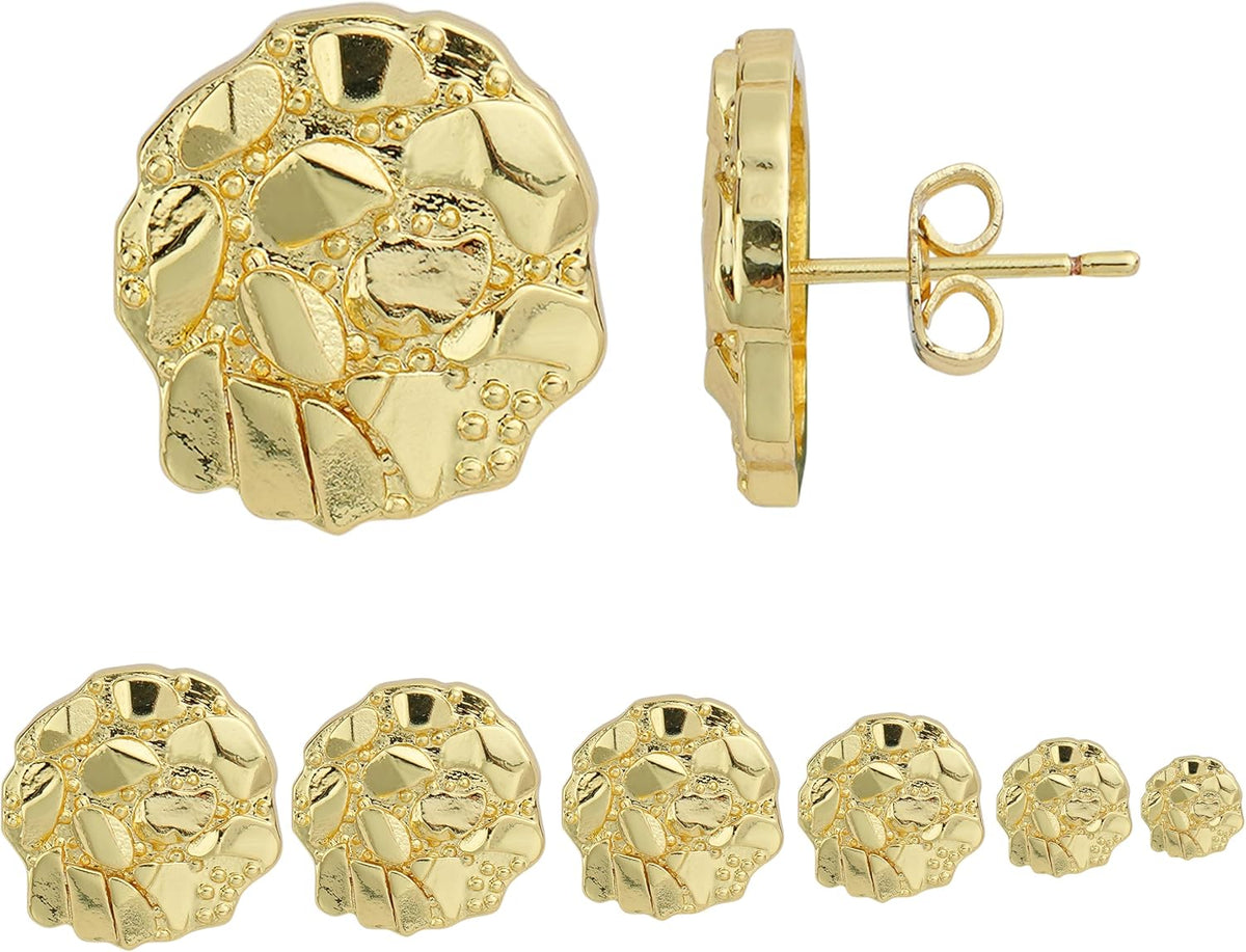 BSMCXB 14k gold plated cookie nugget stud earrings front view showcasing texture