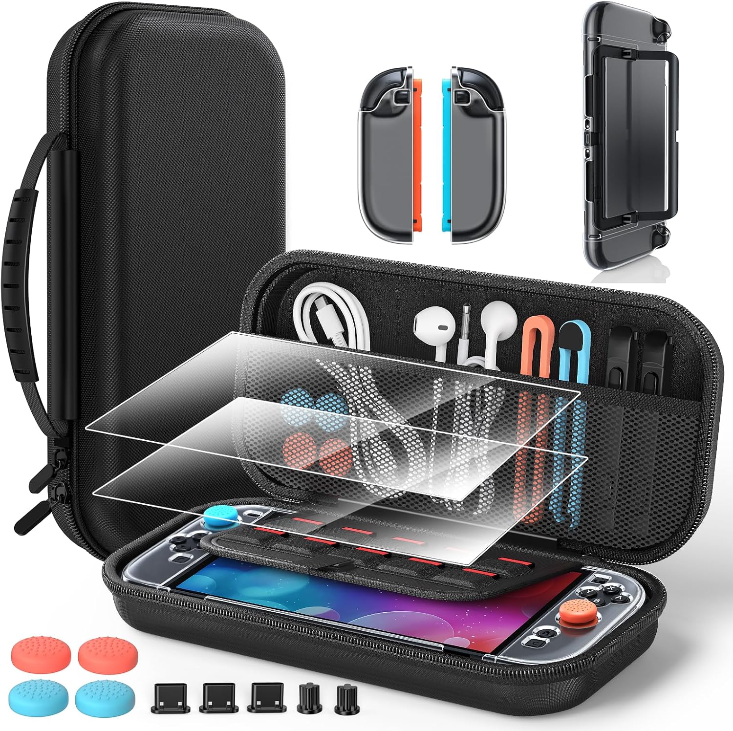 Klipdasse Switch 2 accessories bundle showing the open hard shell slim case and crystal cover kit front view