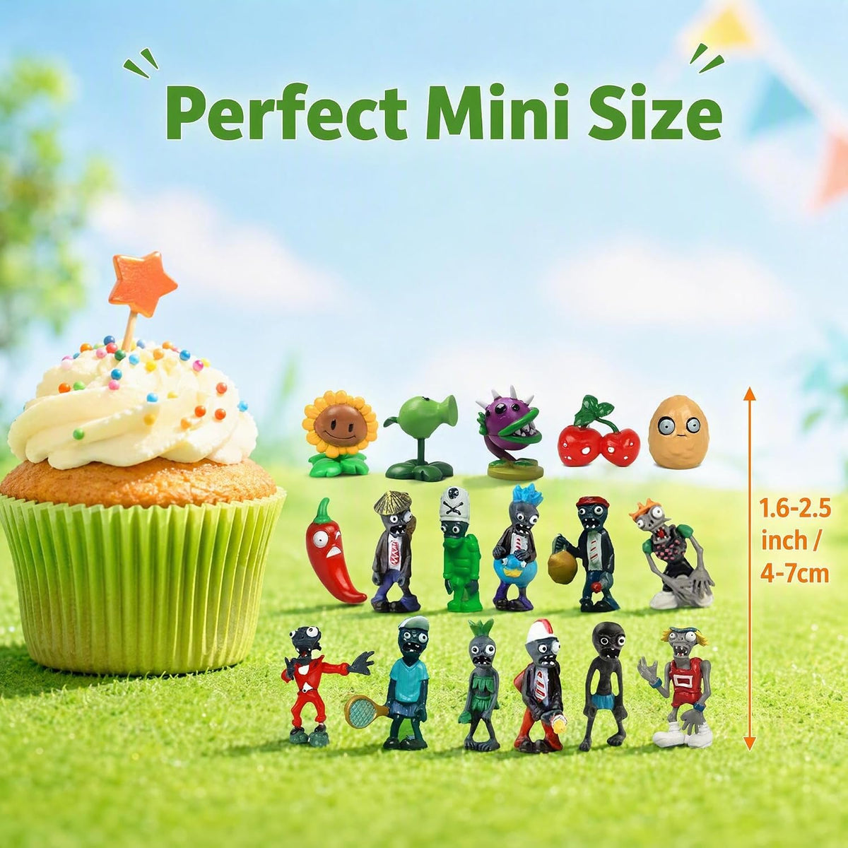JHESAO 17PCS Plants PVZ Toys Set Figurines Zombies Cupcake Series PVZ Plush PVC Toys New, Great Gifts for Kids and Fans, Birthday and Party - Image 3