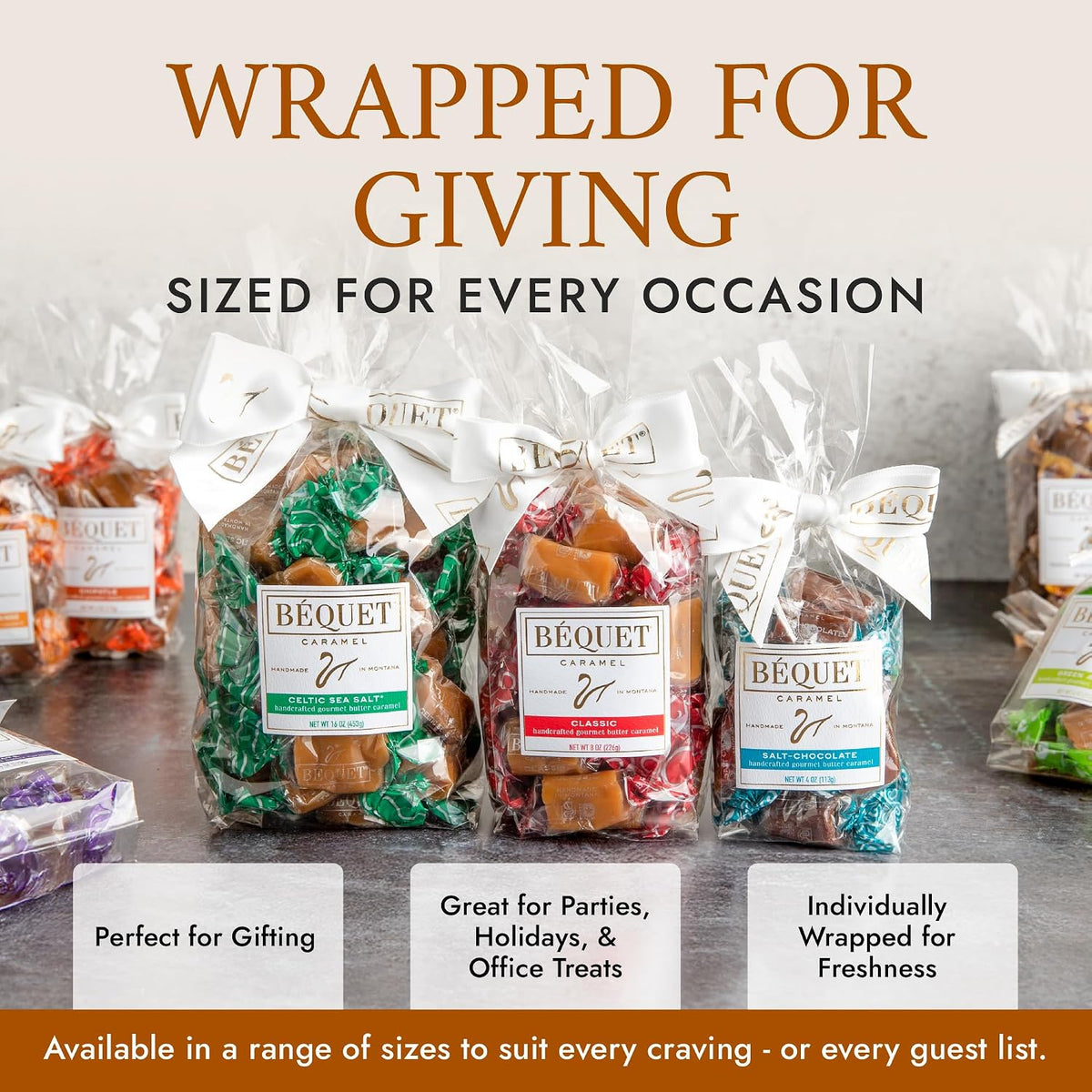 Artisanal Montana made Béquet caramel candy ingredients display