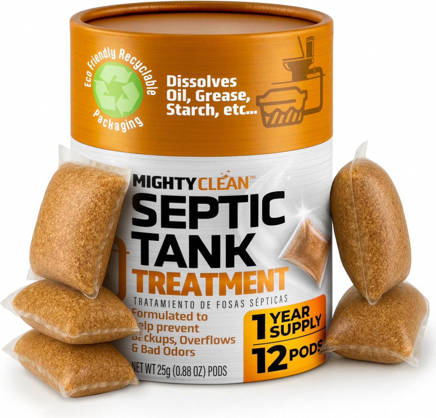 Mighty Clean septic tank treatment 12 pods front view