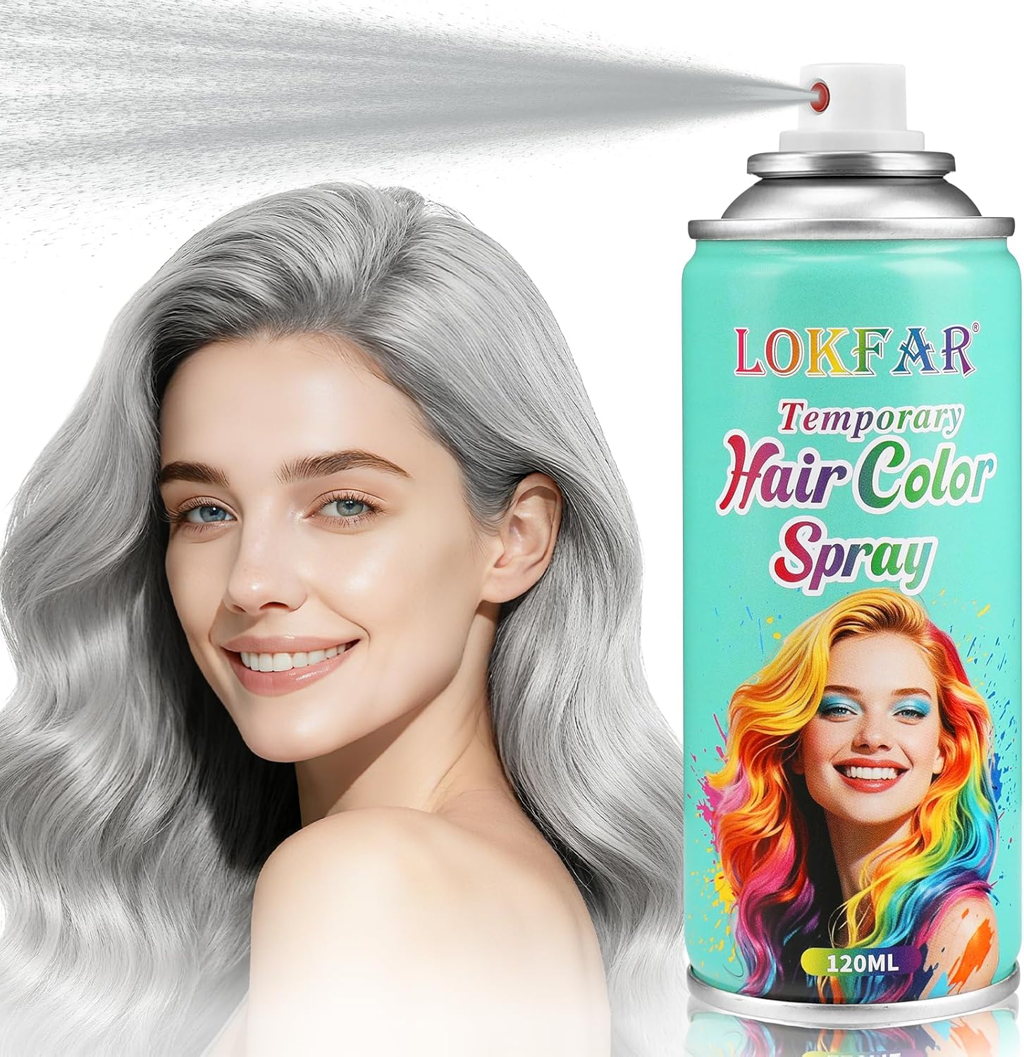 BEFIVECOK silver gray temporary hair color spray front view bottle packaging