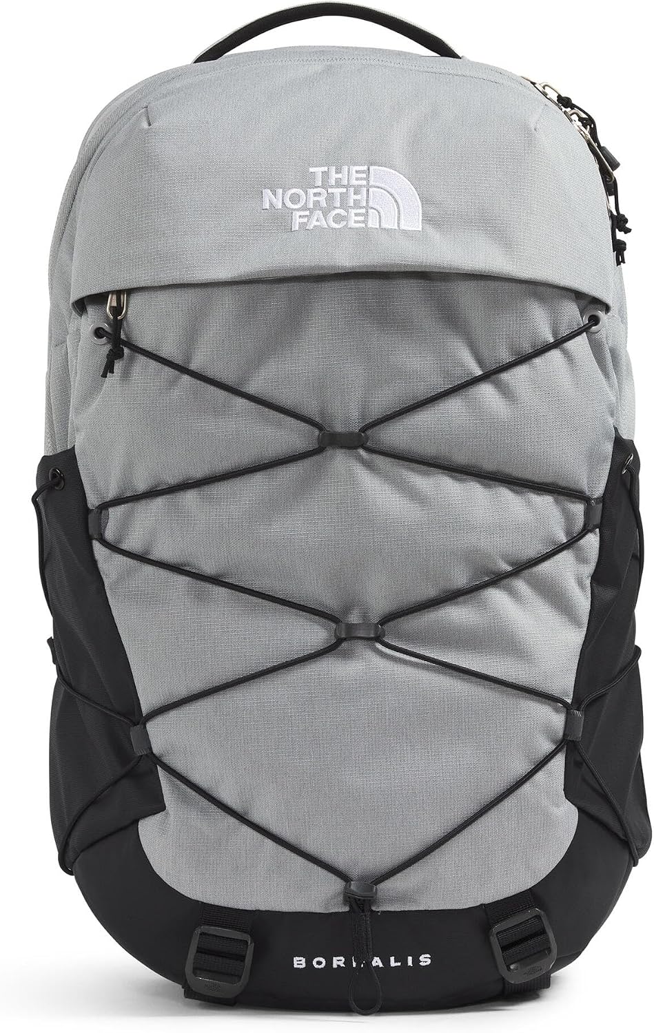 The North Face Borealis laptop pack front view in meld grey dark heather