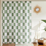 Ohocut checkered shower curtain front view featuring a retro sage green and white checkerboard pattern.