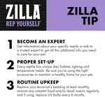 Back of packaging showing ingredients and feeding instructions for Zilla treats.