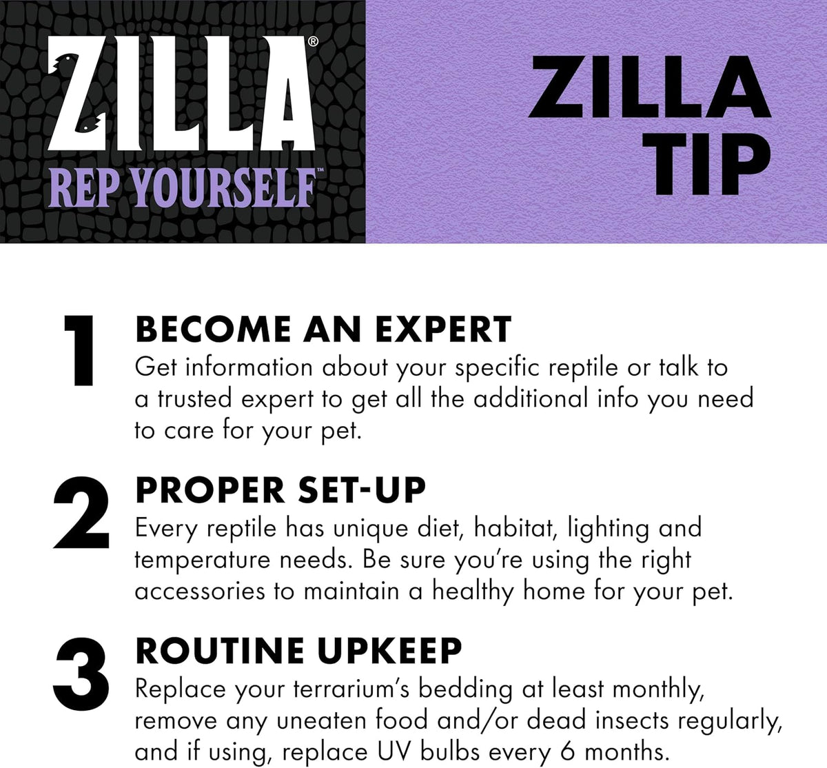 Back of packaging showing ingredients and feeding instructions for Zilla treats.