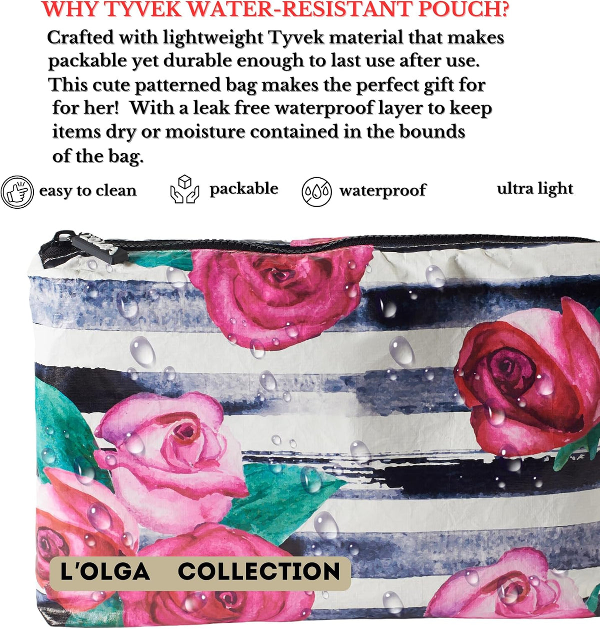 L'OLGA COLLECTION Mid Pouch|Lightweight Reusable Makeup Pouch, Toiletries |Splash-proof Cosmetic Bag, Packable & Travel Waterproof Beach Swimsuit Bathing Suit Bikini Zipper Pouch Gift for her - Image 9