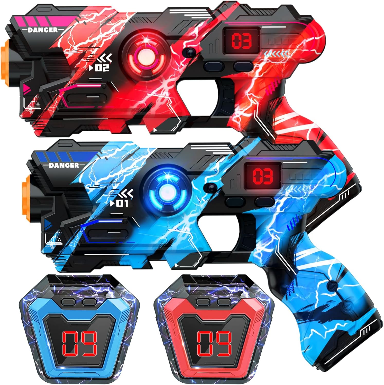 Osalon laser tag guns set of 2 with blue and red blasters front view