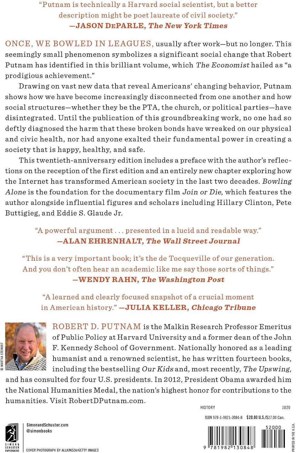 Back cover and spine details of Bowling Alone revised edition book