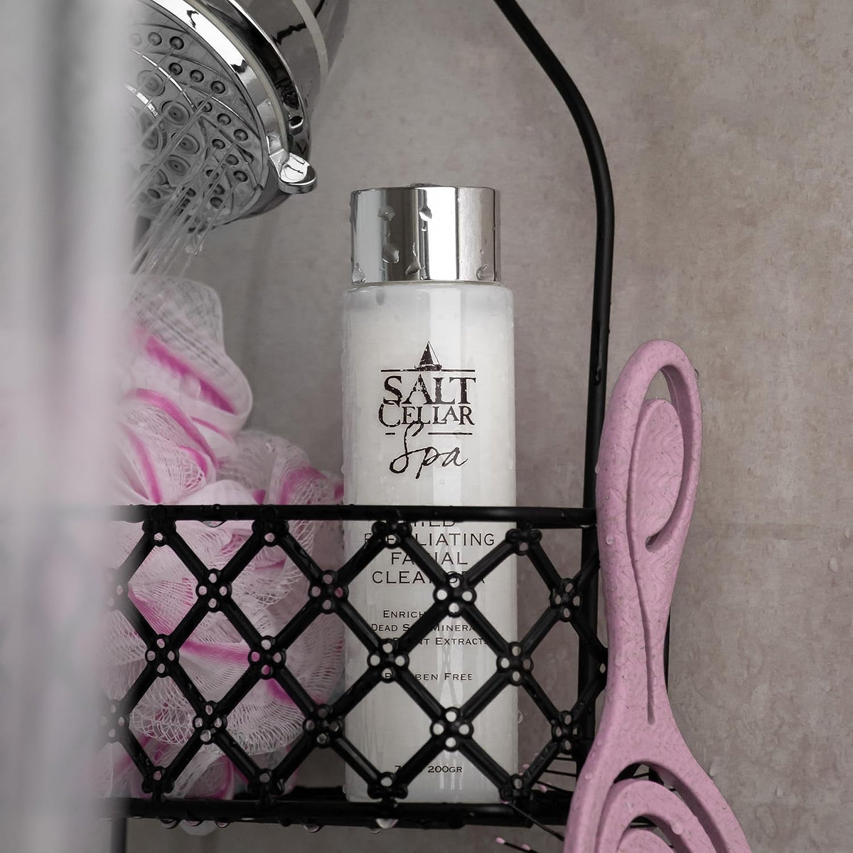 Salt Cellar Spa Mild Exfoliating Facial Cleanser cap and pump angle