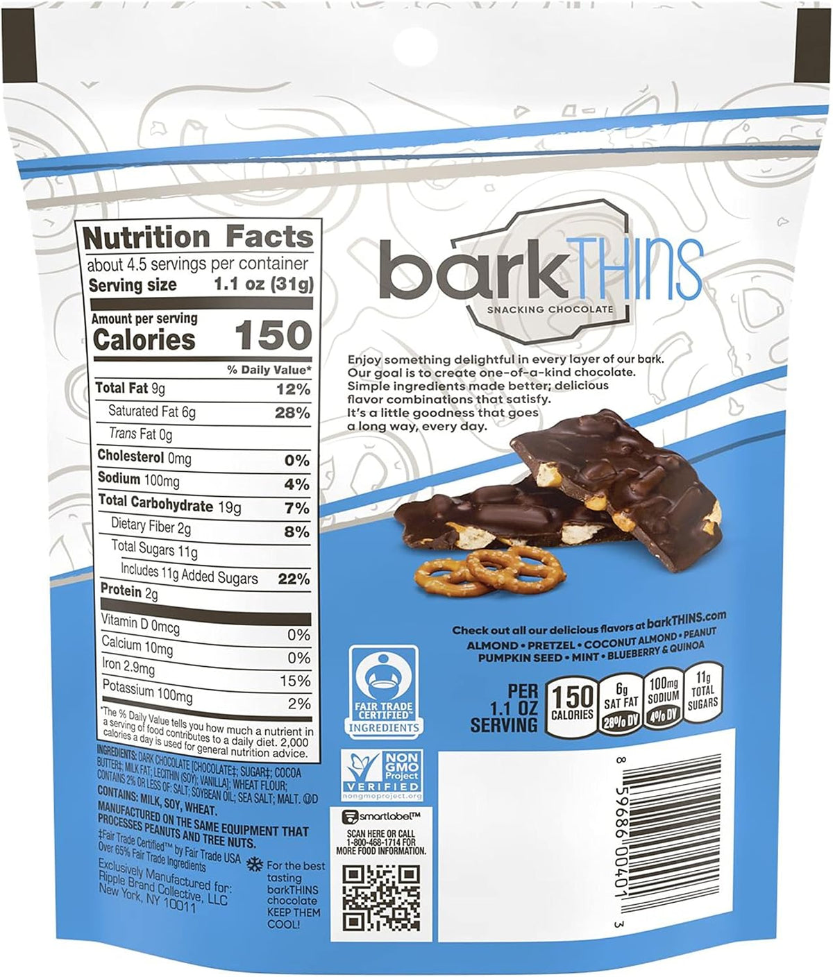 BarkThins snacking chocolate 4.7 ounce resealable bag