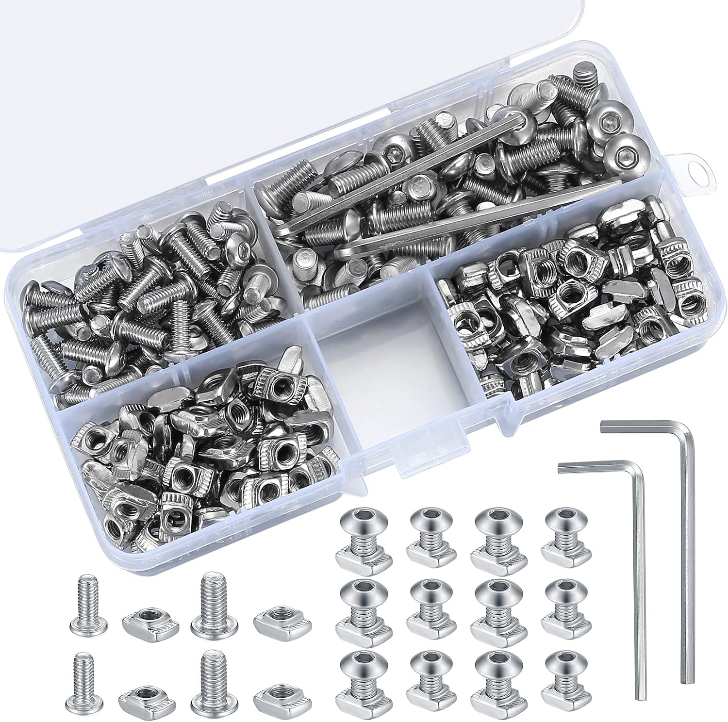 Bayidun 200 Pcs M4 M5 T Nuts Set front view