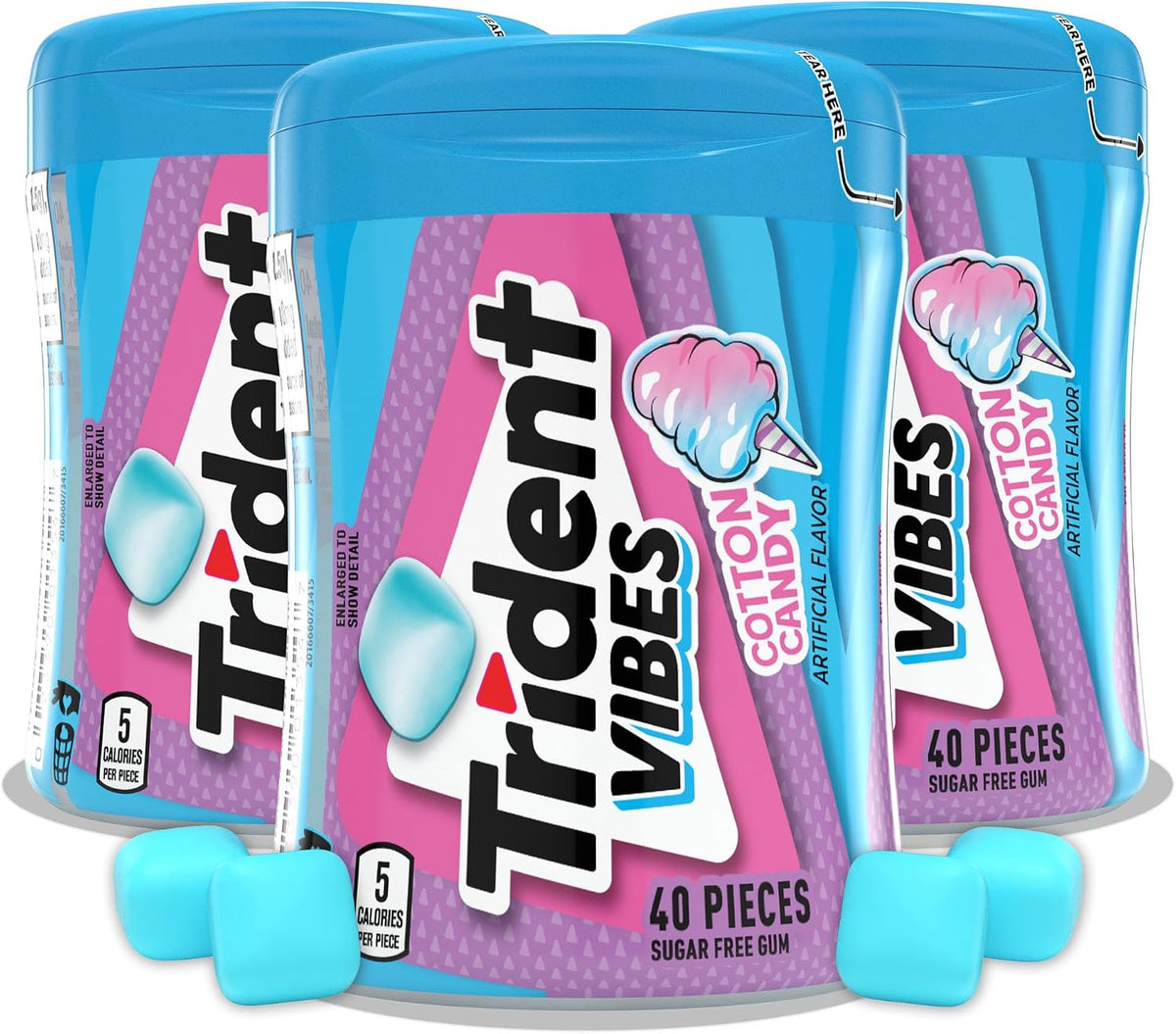 Trident Vibes 40 count bottle showing the convenient flip top opening mechanism