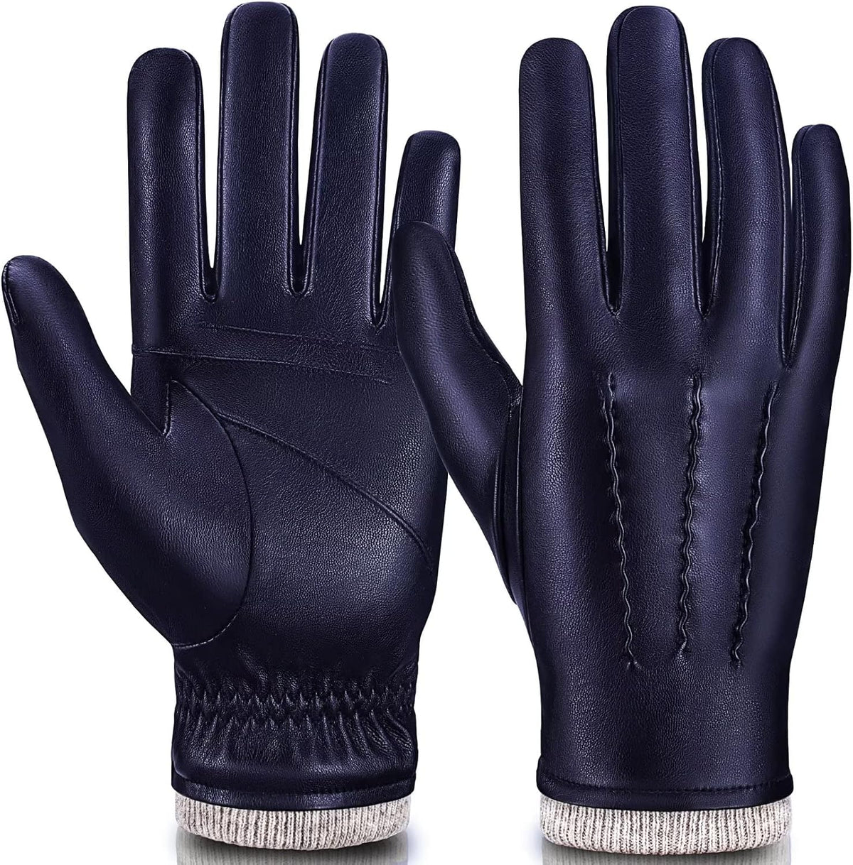 Mens Leather Gloves Touchscreen Texting, Winter Gloves Men Warm Thermal Wool Fleece Lined, Driving Gloves Anti-slip - Image 9