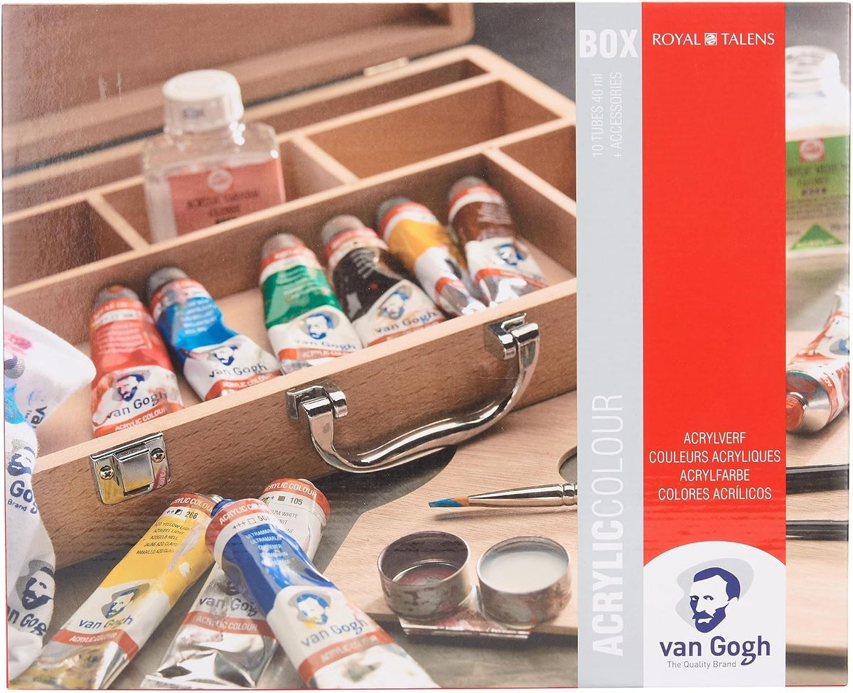 Talens Van Gogh acrylic basic wooden box set front view