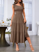 Merokeety midi dress elastic smocked bodice close up