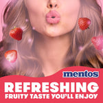 Mentos non melting strawberry candy roll open package close up