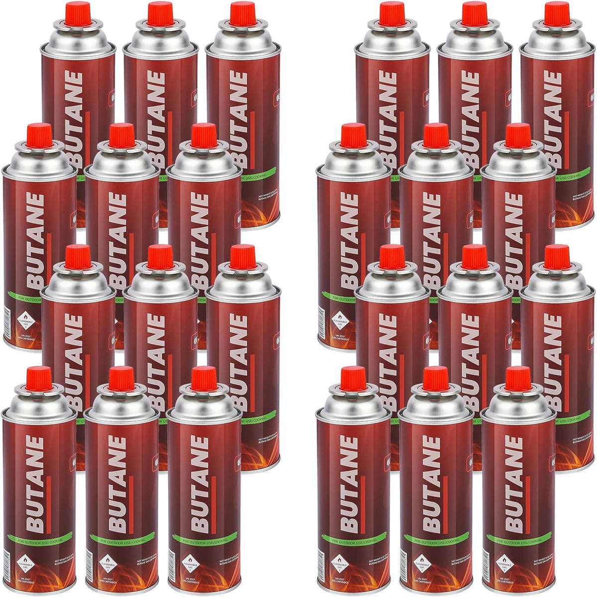 National Standard butane fuel canisters 24 pack front view for camping stoves