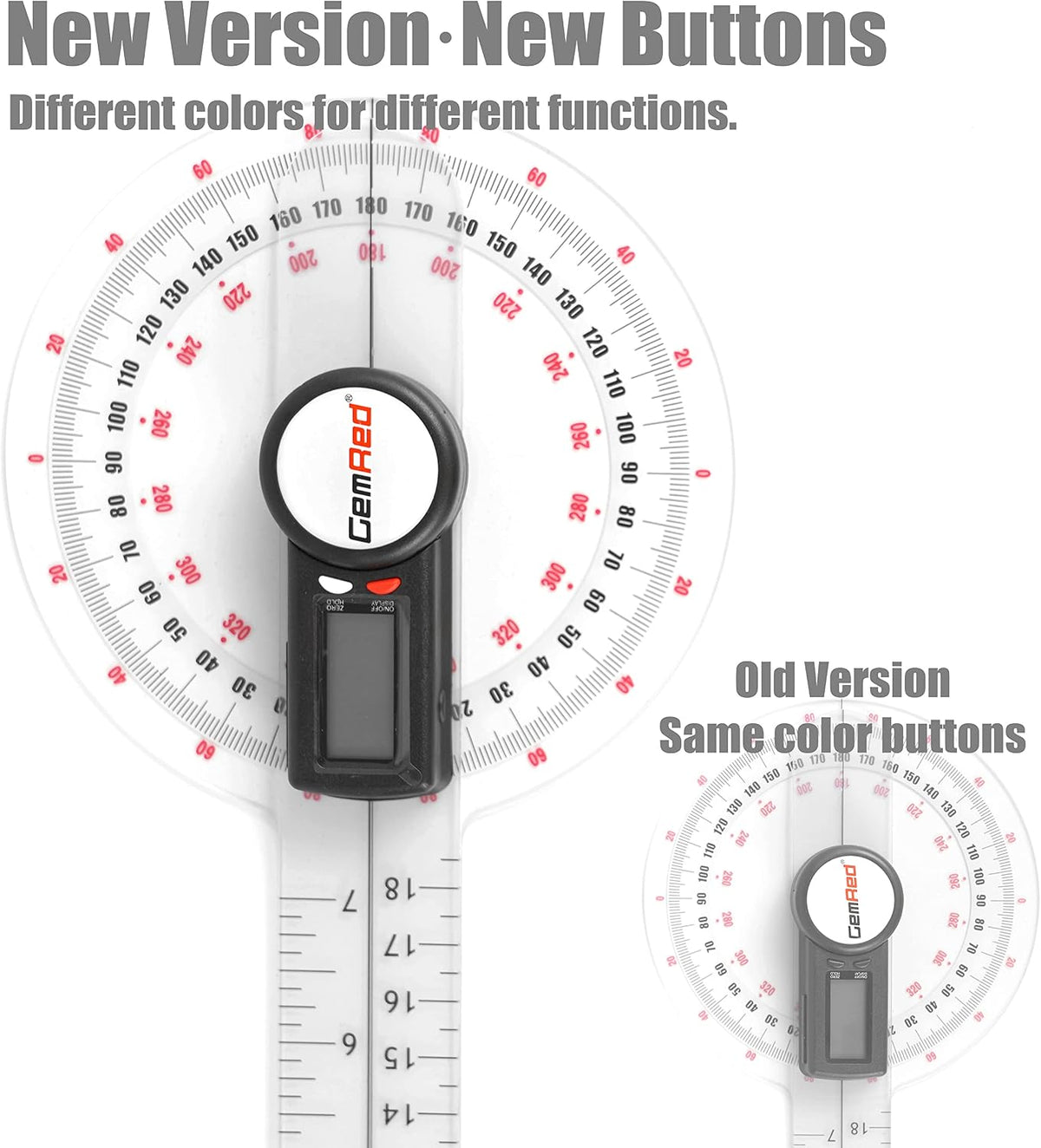 GemRed digital medical protractor showing 360 degree scale