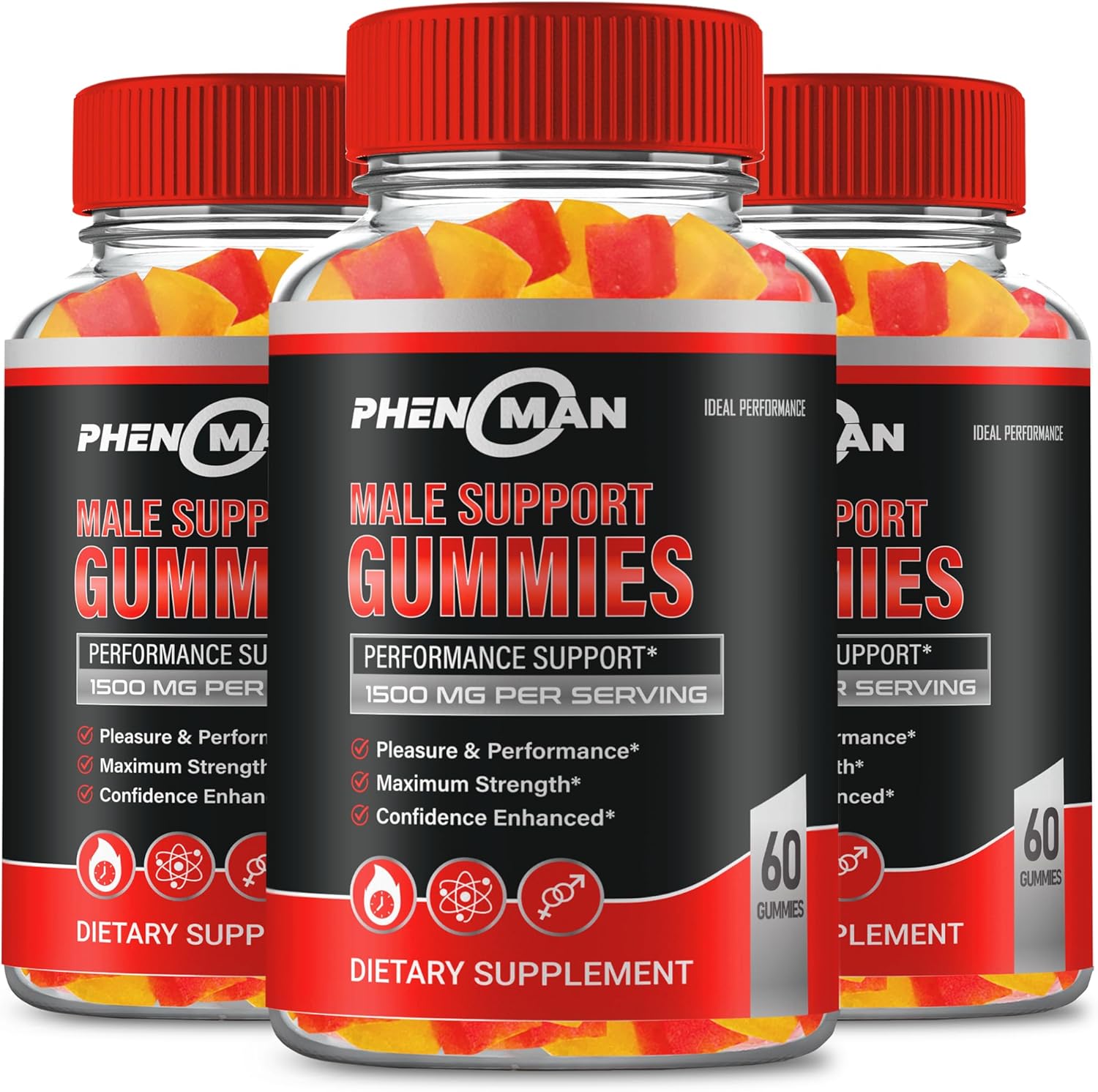 Ideal Performance Phenoman Hemp Gummies 3 Pack front view for men's wellness.
