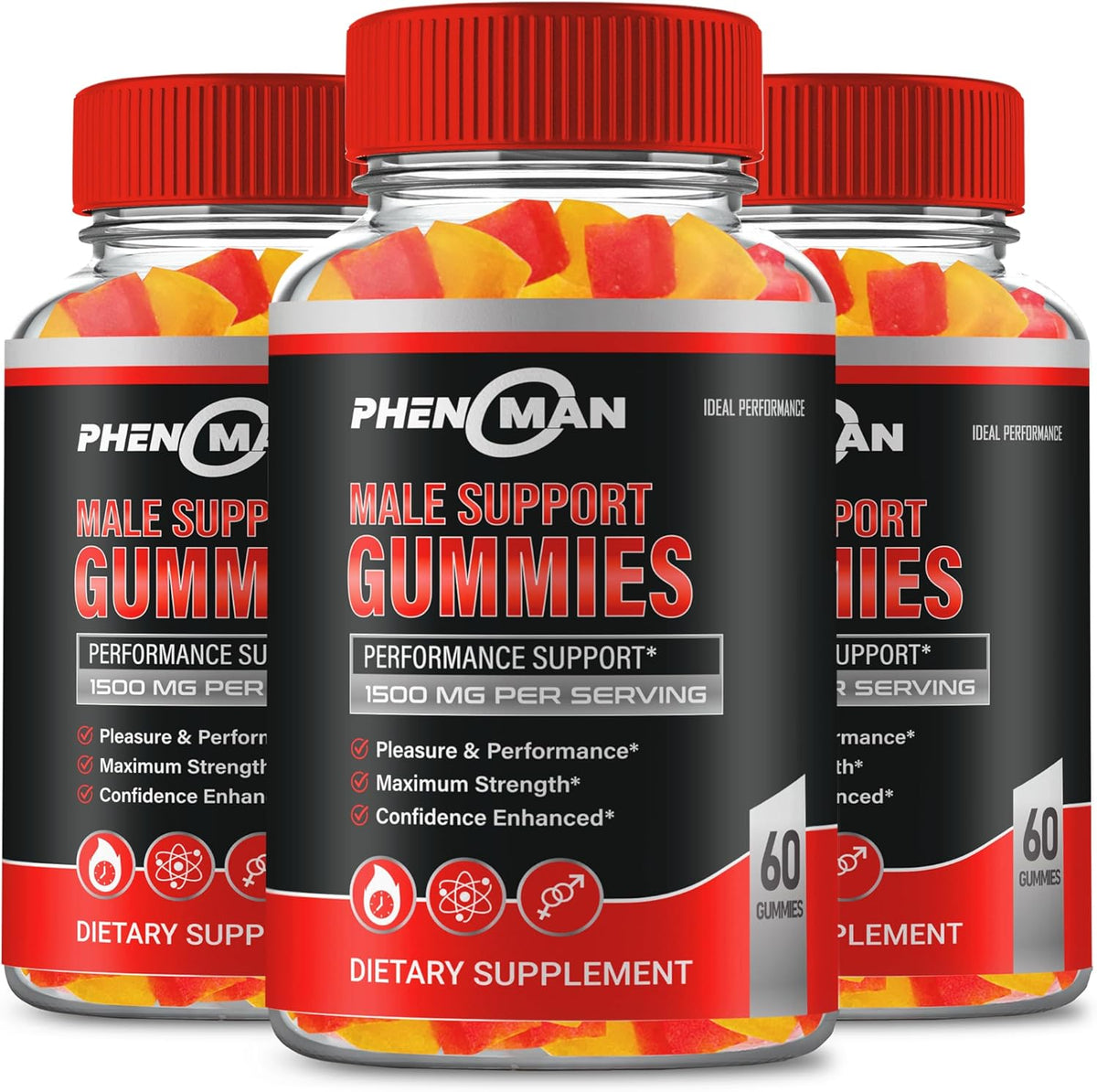 Ideal Performance Phenoman Hemp Gummies 3 Pack front view for men's wellness.
